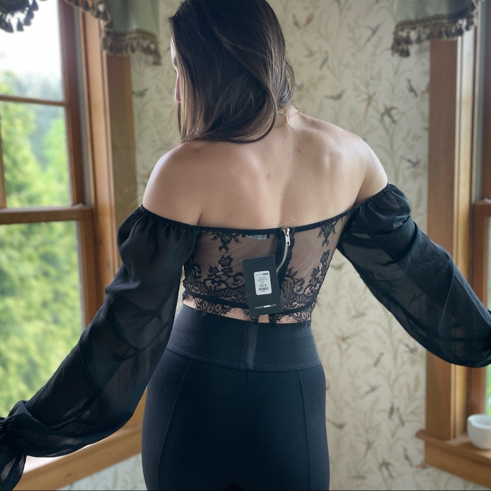 Fashion Nova Sheer Lace Off the Shoulder Crop Top - Picture 5 of 8